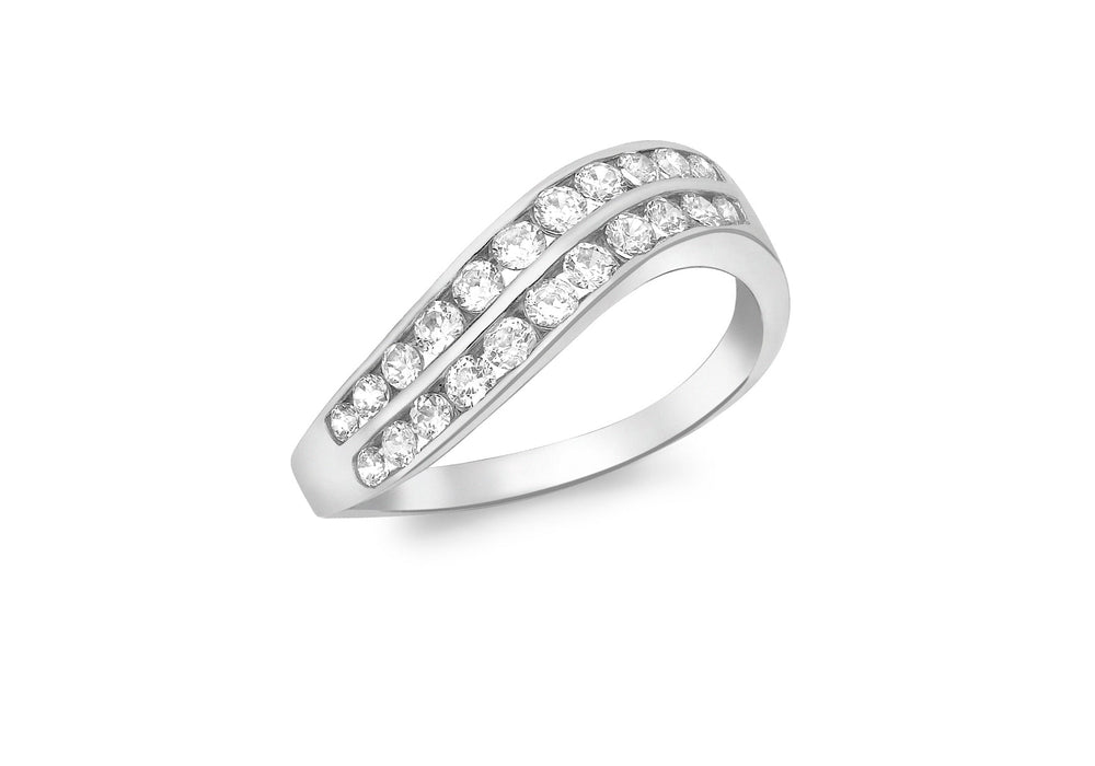 9ct White Gold Double Row Zirconia  Wave Ring