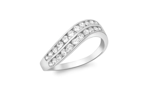 9ct White Gold Double Row Zirconia  Wave Ring