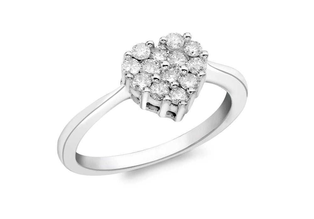 9ct White Gold 0.50ct Diamond Cluster Heart Ring