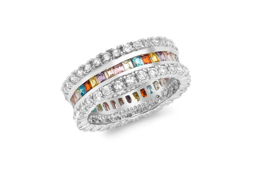 9ct White Gold MultiColoured and White Zirconia  Triple Band Ring