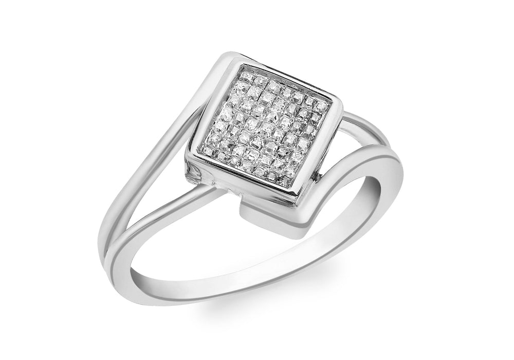 9ct White Gold 0.25t Square Pave Set Diamond Ring