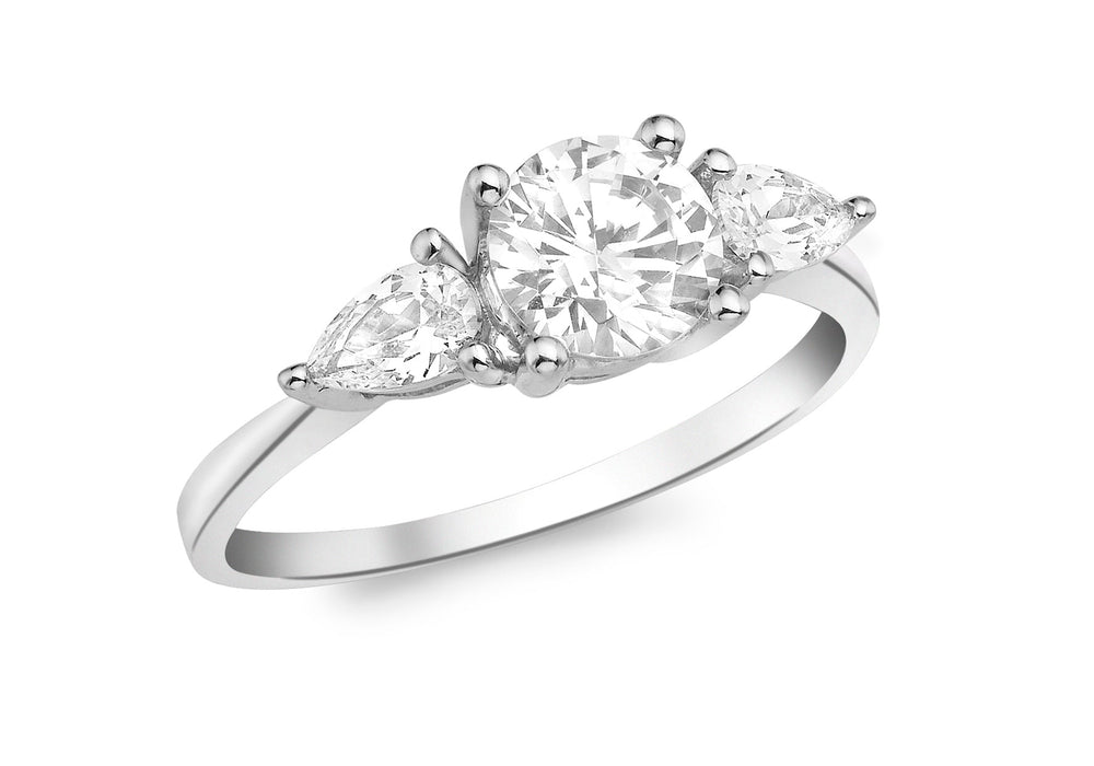 9ct White Gold Zirconia  3-Stone Ring