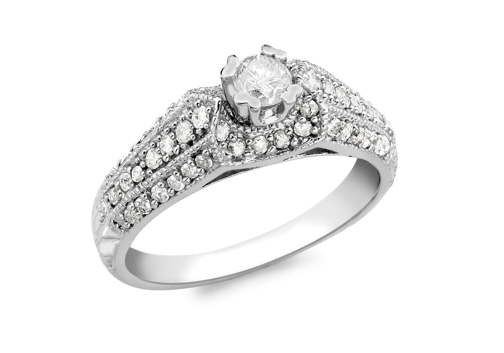 9ct White Gold 0.55t Solitaire Cluster Ring