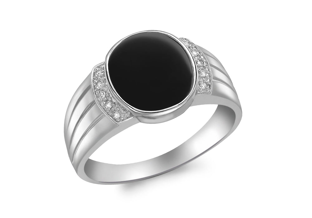 9ct White Gold 0.06t Diamond and Onyx Men's Ring