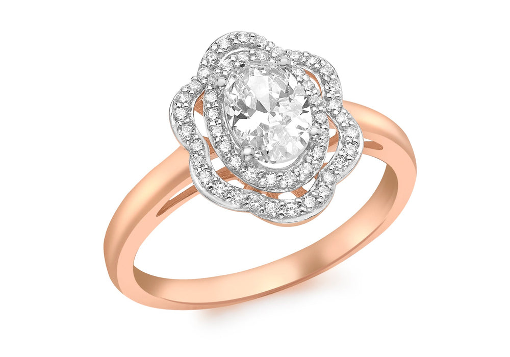 9ct Rose Gold Zirconia  Cluster Flower Ring