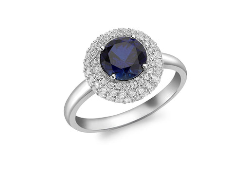 9ct White Gold Blue and White Round Zirconia  Cluster Ring