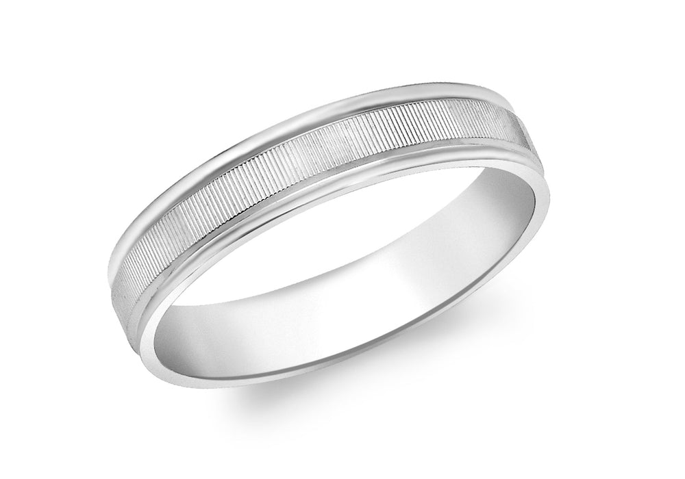 9ct White Gold Diamond Cut Ribbed-entre Band Ring