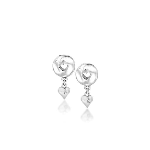 Sterling Silver Heart Drop Earrings Hand-Set with Diamond Accents