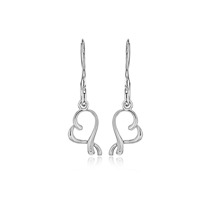 Open Heart Drop Earrings Hand-Set With A Diamond Accent