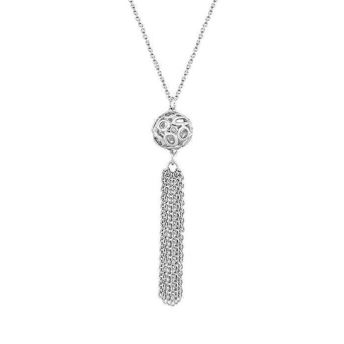 Rhodium Plated 0.01ct Diamond Diva Tassle Necklace 