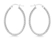 9ct White Gold 22mm x 31mm Diamond Cut Oval Creole Earrings