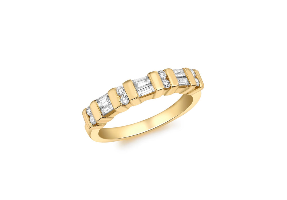 18ct Yellow Gold 0.35t Baguette and Round Cut Diamond Channel Set Half Eternity Ring