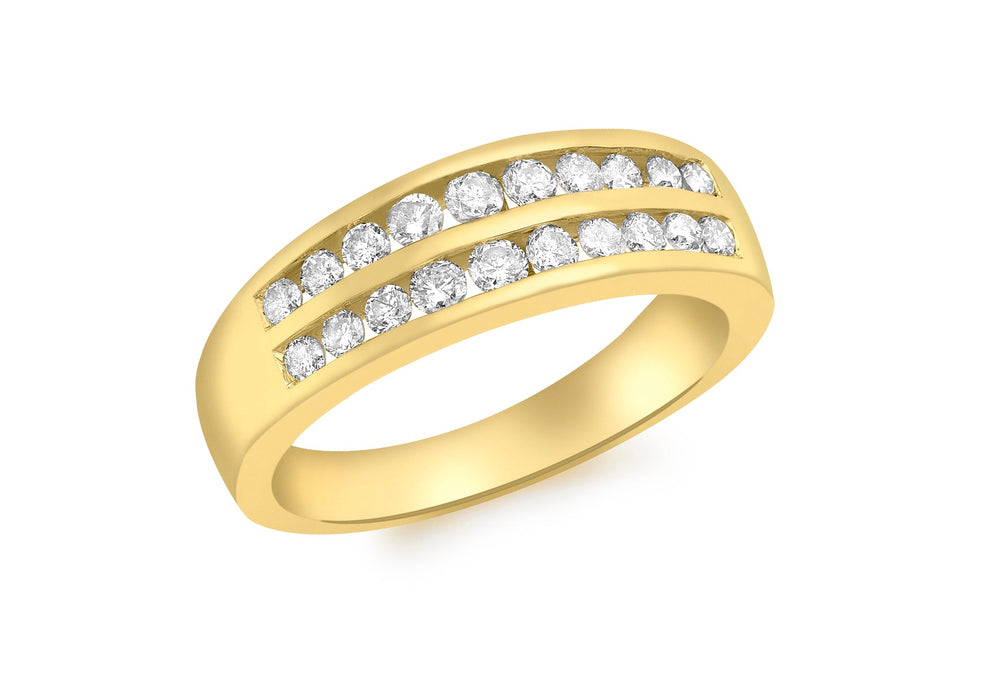 18ct Yellow Gold 0.50ct Diamond Channel Set Double Row Half Eternity Ring