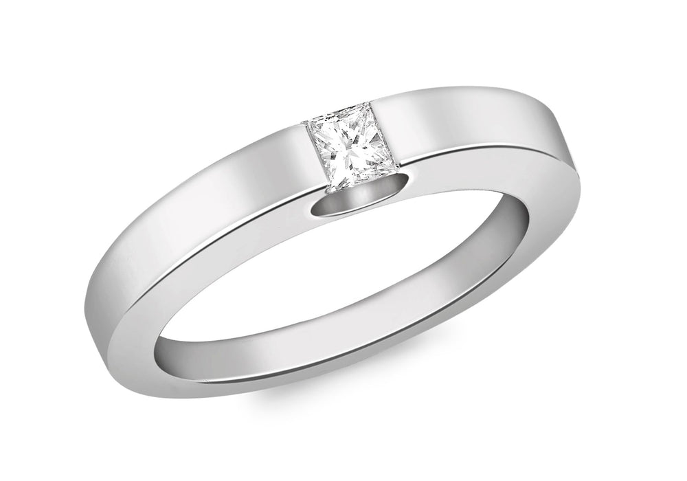 18ct White Gold 0.25t Princess Cut Diamond Tension Set Solitaire Ring