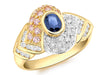 18ct Yellow Gold 0.48ct Diamonds with Pink and Blue Sapphire Pave Set Ring 