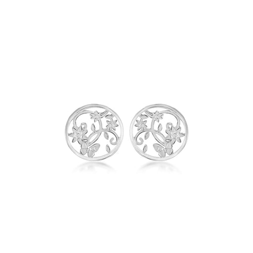 Openwork Floral Butterfly Disc Stud Earrings Hand-Set With Diamond Accent