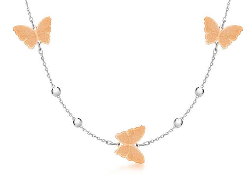 Sterling Silver 2-Colour Butterfly Ball Chain Necklace 