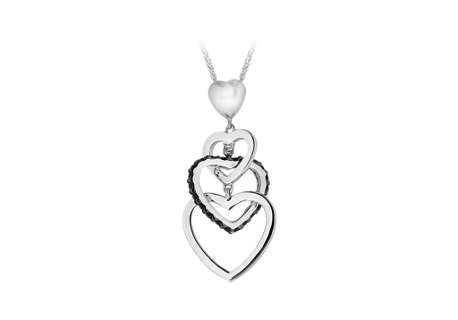 Sterling Silver Black Zirconia  3 Heart Drop Adjustable Chain Necklace  41m/169