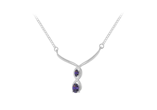 Sterling Silver Double Amethyst Zirconia  Stone Set Crossover Necklace