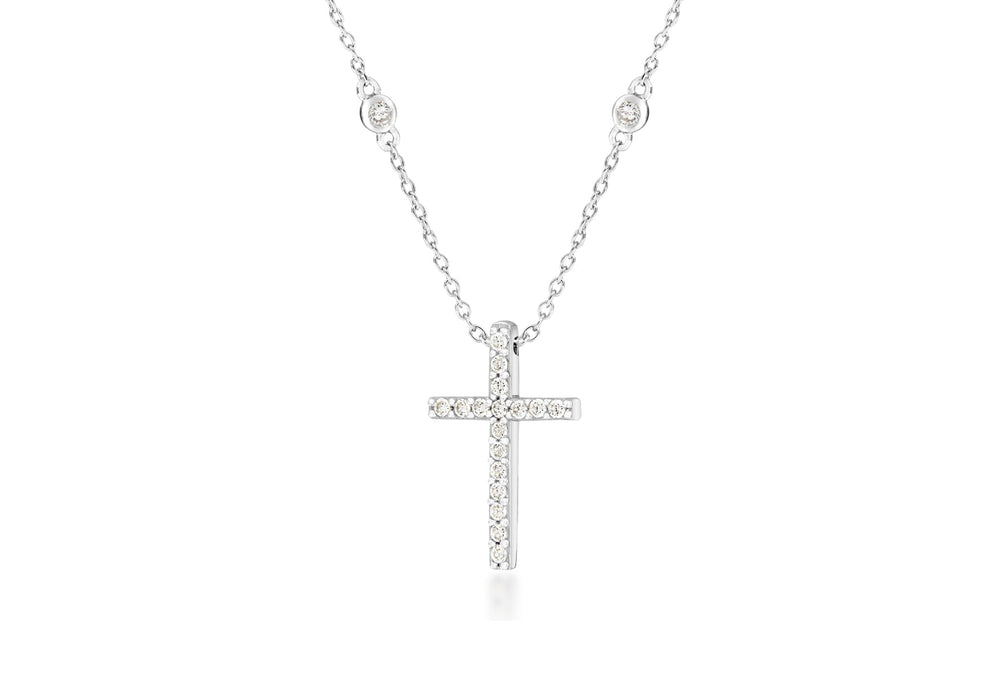 Sterling Silver Zirconia  12mm x 20mm Cross Pendant on Chain Necklace  42m/16.5"9