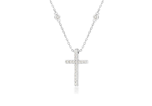 Sterling Silver Zirconia  12mm x 20mm Cross Pendant on Chain Necklace  42m/16.5"9