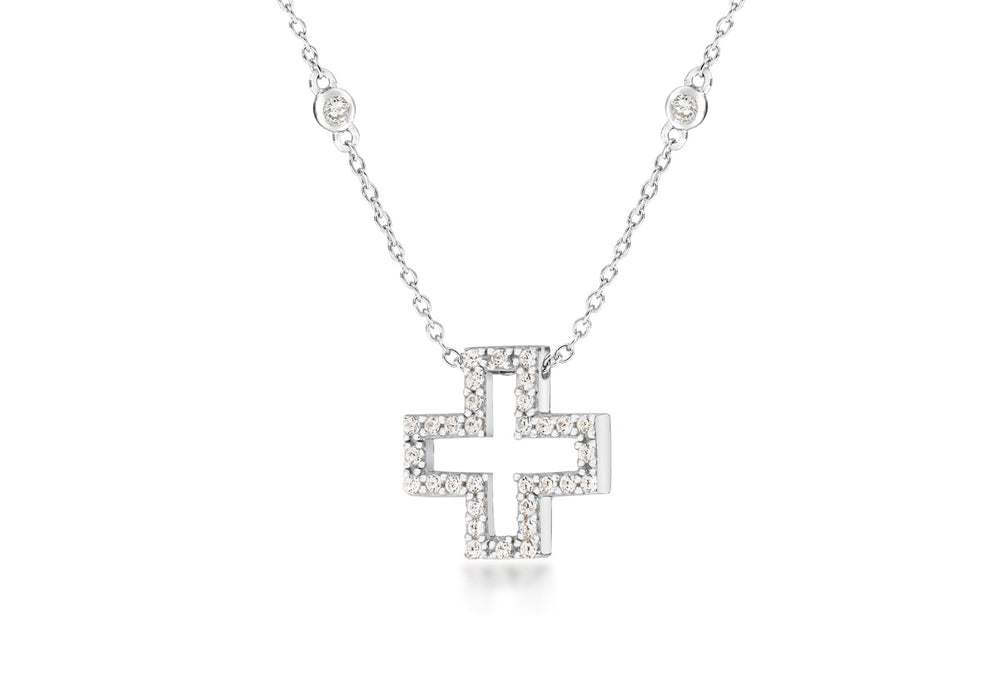 Sterling Silver Zirconia  CutoCut Cross Slider Pendant on Chain Necklace  42m/16.59