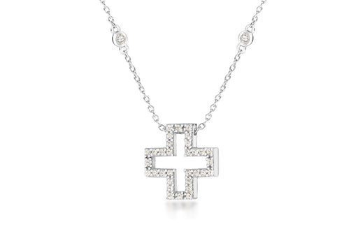 Sterling Silver Zirconia  CutoCut Cross Slider Pendant on Chain Necklace  42m/16.59