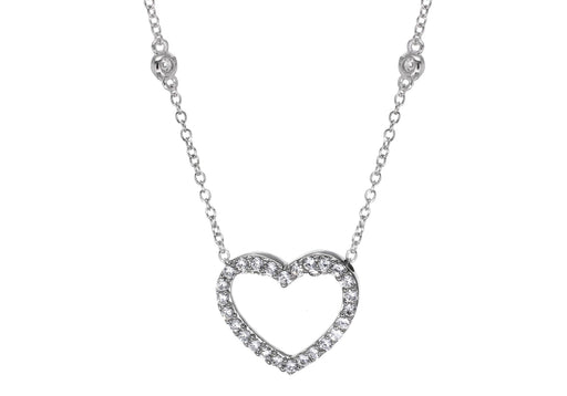 Sterling Silver Zirconia Heart Slider Pendant on Chain Necklace 