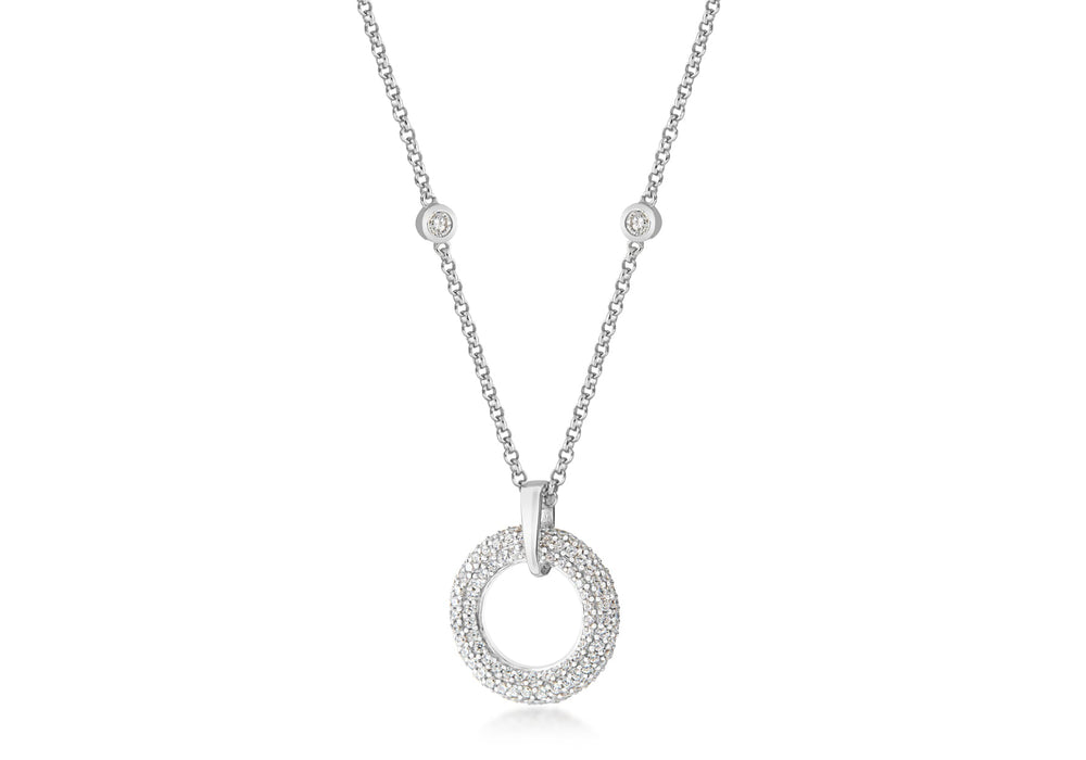 Sterling Silver Zirconia  Circle Slider Pendant on Chain Necklace  42m/16.59