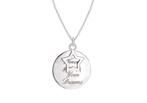 Sterling Silver 'Never Give Up on Your Dreams' CutoCut-Star and Disc Pendant on Chain Necklace  46m/18"9