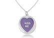 Sterling Silver 'Kiss Me' Purple Heart Disc Pendant on Chain Necklace  46m/18"9