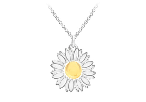 Sterling Silver 14mm Yellow and White Daisy Pendant on Chain Necklace  46m/18"9