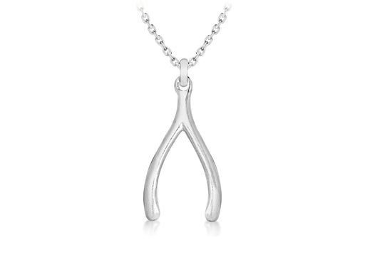 Sterling Silver 10mm x 19mm Wishbone Pendant on Adjustable Chain Necklace  41m/16"- 46m/18"9