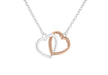 Sterling Silver White and Rose Gold Plated 21mm x 15mm Double-Heart Necklet 46m/18"-48.25m/19"9