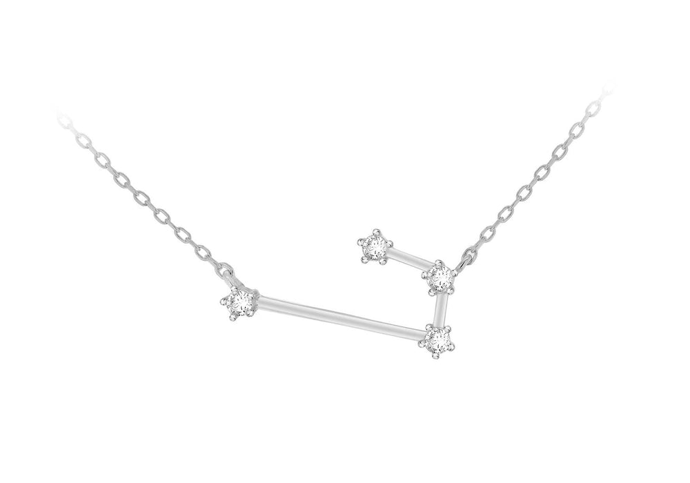 Sterling Silver Rhodium Plated Zirconia Set Aries Star Constellation  Necklace