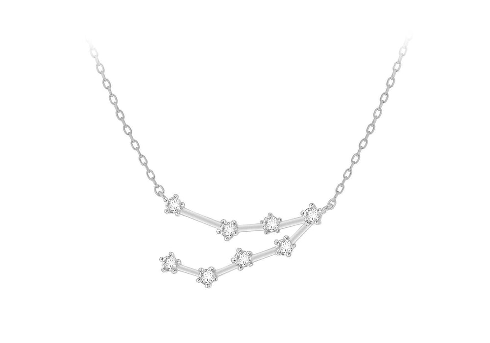 Sterling Silver Rhodium Plated CZ Capricorn Star Constellation Necklace 