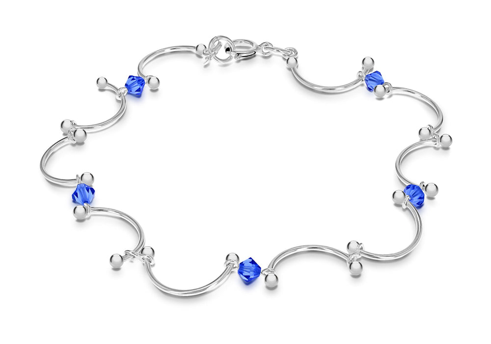 Sterling Silver Blue Crystal Wave Bracelet 19m/7.5"9