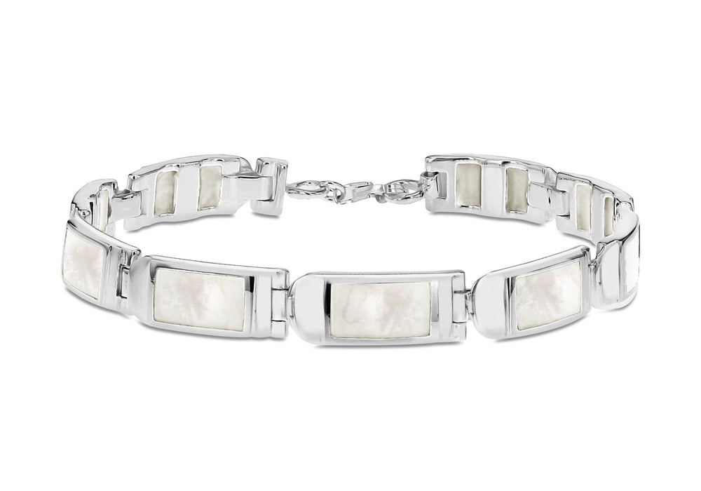 Sterling Silver Retangle Mother Of Pearl Bar Bracelet 18m/7"9