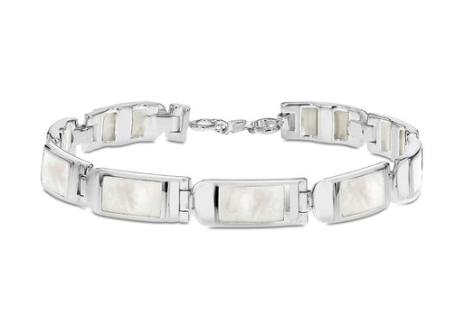 Sterling Silver Retangle Mother Of Pearl Bar Bracelet 18m/7"9