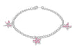 Sterling Silver Three Pink Zirconia  Charm Bracelet 