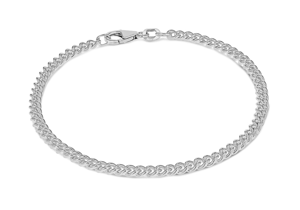 Sterling Silver 3mm Round Link Curb Bracelet 19m/7.5"9