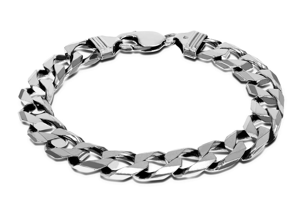 Sterling Silver Rhodium Plated 10mm Square Curb Bracelet 21.5m/8.5"9