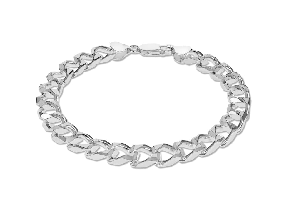 Sterling Silver 8mm Diamond Cut Square Curb Bracelet 21.5m/8.5"9