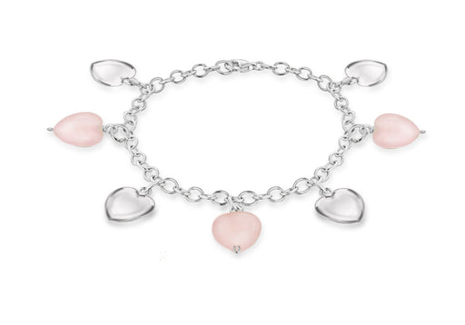 Sterling Silver and Rose Quartz Heart Charm Bracelet 19m/7.5"9