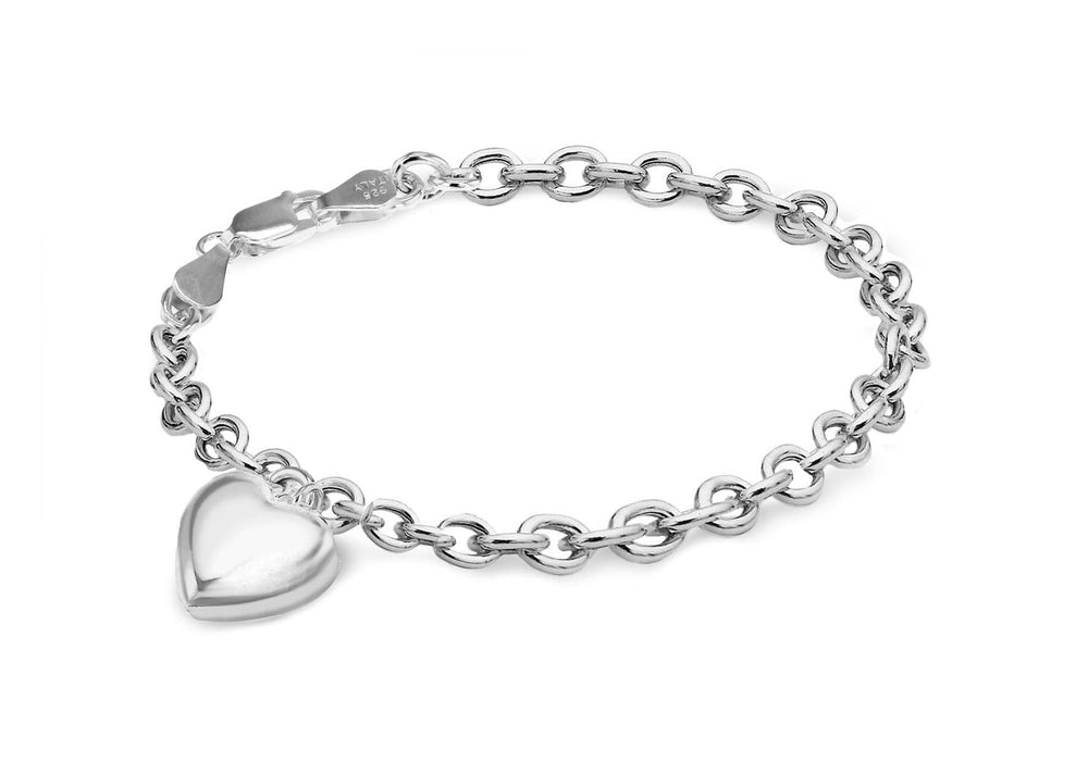 Sterling Silver 13.6mm x 15.7mm Puffed Heart Belcher  Bracelet 19m/7.5"9