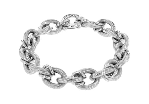 Sterling Silver Rhodium Plated Textured Round Oval Belcher  Bracelet