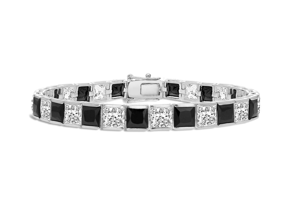 Sterling Silver Black and White Square Zirconia  Stone Set Bracelet