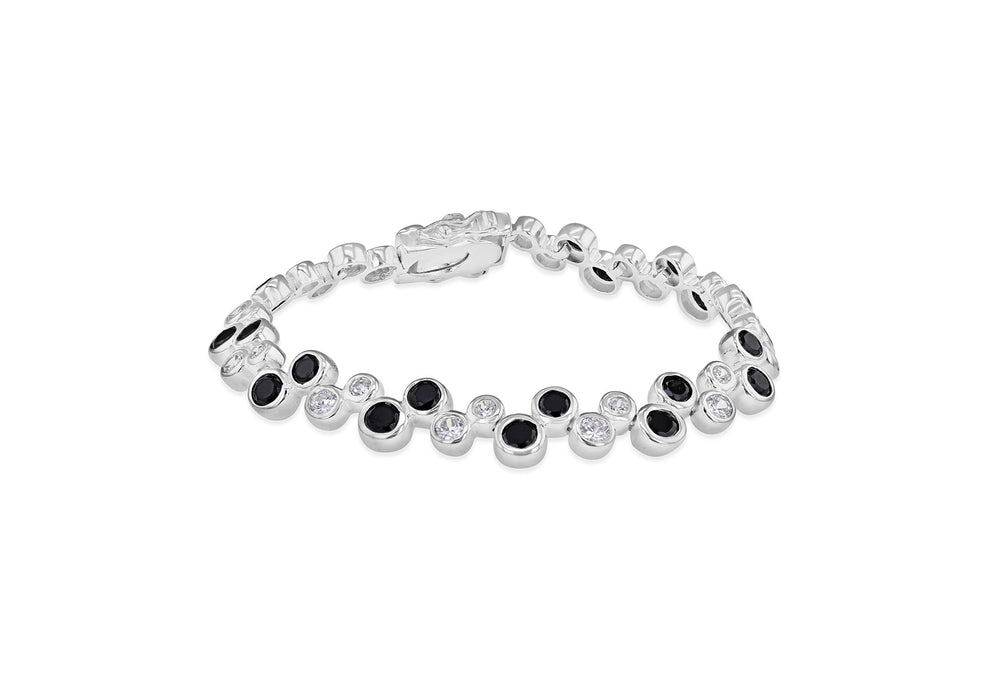 Sterling Silver Black and White Zirconia  Circle Bracelet 18m/7"9