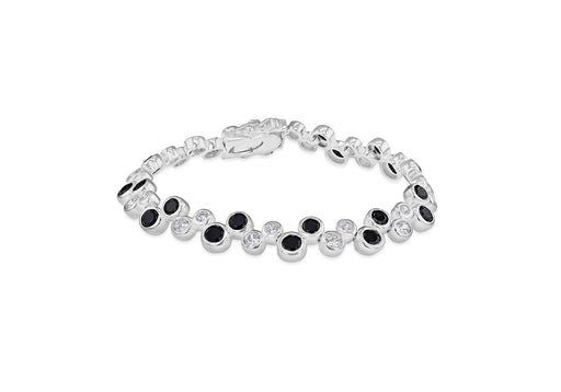 Sterling Silver Black and White Zirconia  Circle Bracelet 18m/7"9