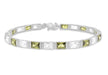 Sterling Silver White and Green Baguette Cut Zirconia Bracelet 